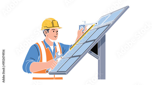 Solar Panel Technician: A skilled technician, equipped with necessary tools, diligently installs or maintains solar panels, highlighting the significance of sustainable energy. 