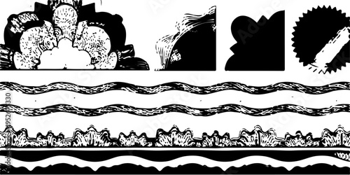 Vintage black silhouette set of horse and bird vector illustrations featuring ornate floral borders and victorian scroll frames for retro design elements