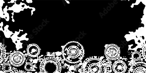 Abstract grunge floral background featuring mechanical gear wheels and industrial cogwheels in a vector design symbolizing engineering technology and teamwork