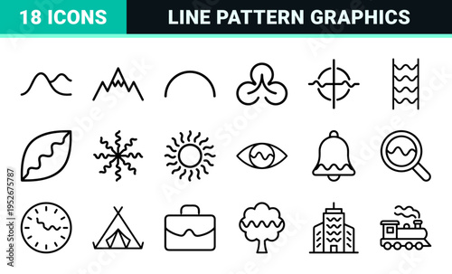 Minimalist Waveform and Geometric Oscillator Line Art for Interface Design and Technical Schematics featuring Uniform Stroke Weights.
