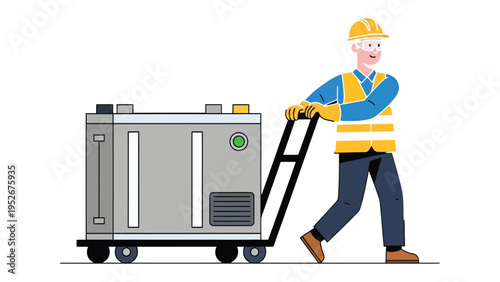 Dedicated worker at work: A diligent worker in safety gear diligently maneuvers a rolling machine