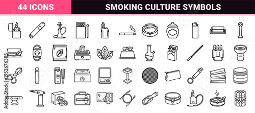 Smoking Culture and Tobacco Accessories Technical Monoline Outline Symbols for High-End Lifestyle Design and Product Retail Categorization