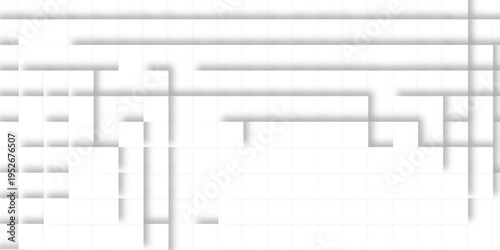 Abstract Minimal White Grid Background with Soft Shadows and Geometric Layered Lines for Technology