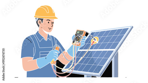 Solar Panel Technician: A skilled technician, equipped with protective gear and precision tools, meticulously examines a solar panel. He's at the forefront of the green energy revolution.