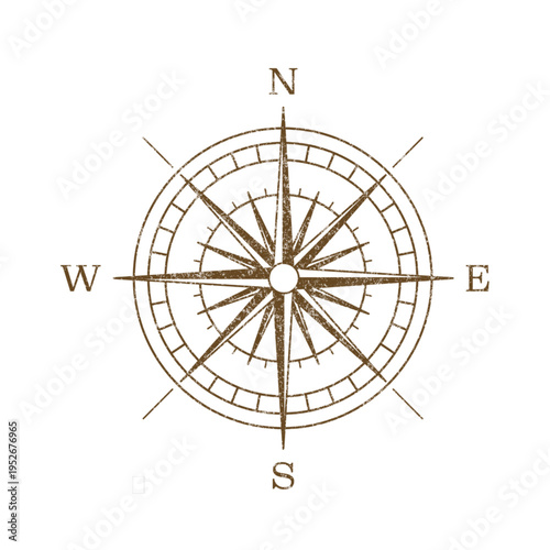 Wind rose compass icon with classic nautical style, perfect for navigation, maritime, and adventure-themed designs