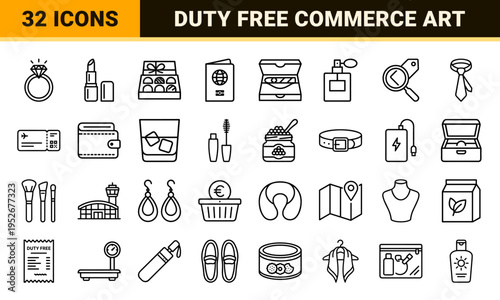 Airport Duty Free Shopping Monoline Symbols for International Travel Retail and Luxury Commercial Aviation Signage Systems