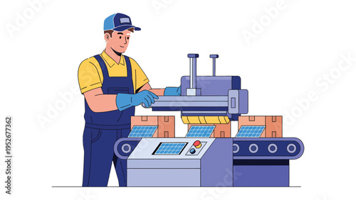 Worker and Automated Machine: A worker meticulously manages an automated machine on the production line, efficiently overseeing the packaging process with precision and expertise.