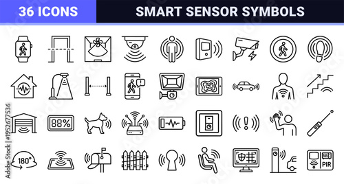 Professional Motion Detection and Human Presence Sensor Outline Symbols for Security Systems and Smart Home Automation Interface Design.