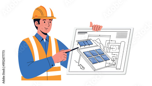 Energy Expert's Blueprint: An engineer presents a solar panel design, envisioning a future powered by sustainable energy solutions.
