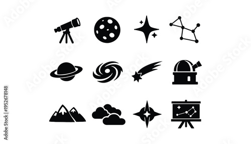 A collection of icons representing astronomy and space exploration.