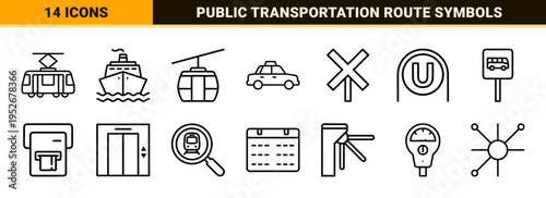 Urban Logistics and Public Transit Connectivity Symbols featuring Minimalist Monoline Aesthetic for Smart City Infrastructure Navigation