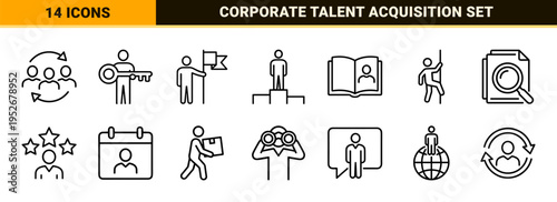 Recruitment and Human Resources Monoline Outline Symbols for Corporate Career Portals and Employment Agency Interface Design Projects