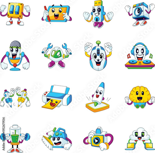 Collection of Technology Flat Style Illustrations 