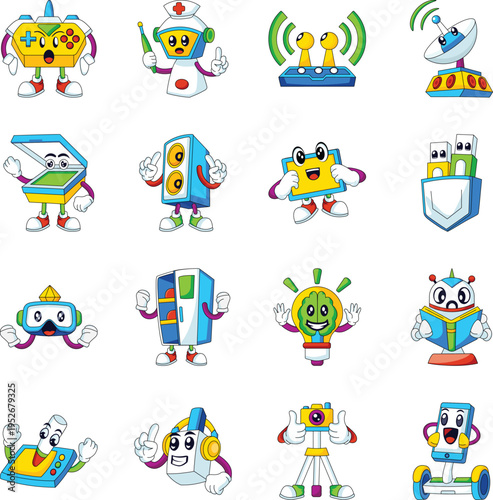 Set of Tech and Media Flat Style Illustrations 
