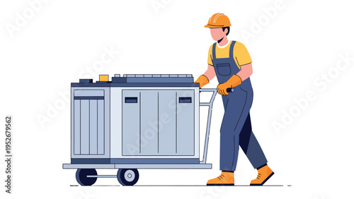 Worker with Cart: A worker diligently pushes a loaded cart, showcasing the essence of industry, movement, and labor.