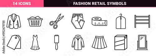 Professional Apparel and Laundry Service Monoline Graphics for Minimalist Fashion Branding and Technical Garment Care Instructions