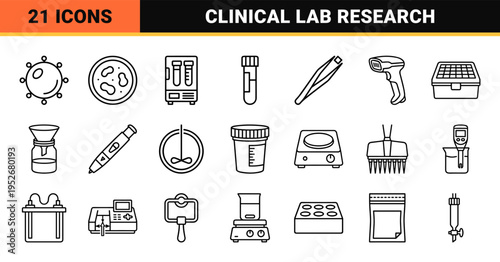 Hematology Laboratory Diagnostics Monoline Symbols, Clinical Blood Test Analysis Thin Line Art for Medical Research and Healthcare Utility