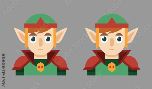 Two cartoon elf characters with green hats and red capes