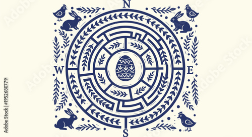 Easter themed maze with rabbits and egg on cream background