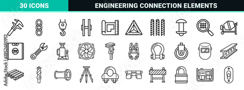 Structural Engineering Monoline Symbols Featuring Minimalist Connection Links and Industrial Hardware Outline Art for Technical Design Projects