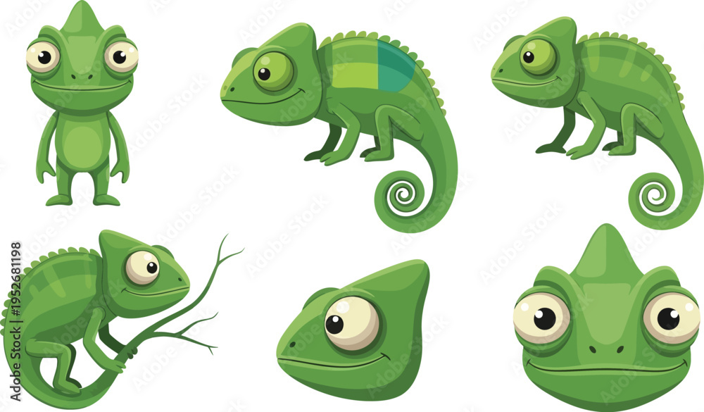 Fototapeta premium Chameleon cartoon set isolated vector