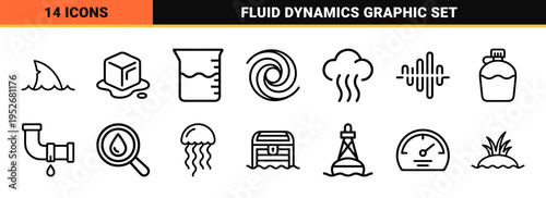 Marine Fluid Dynamics and Ocean Wave Monoline Symbols for Minimalist Coastal Branding and Hydrographic Design Navigation Interface