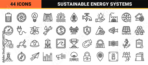 Hydroelectric Power Engineering and Sustainable Water Energy Management Systems Technical Monoline Symbols for Renewable Infrastructure Design.