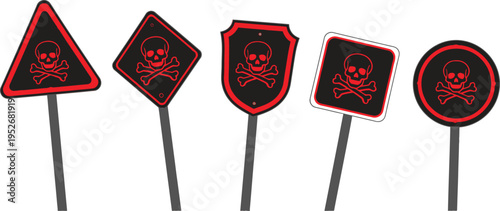 Red Black Hazard Warning Signs Toxic Danger Symbols Icon Set