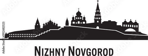 Nizhny Novgorod Russia City Skyline Silhouette Vector Illustration Graphic with Landmarks and Text