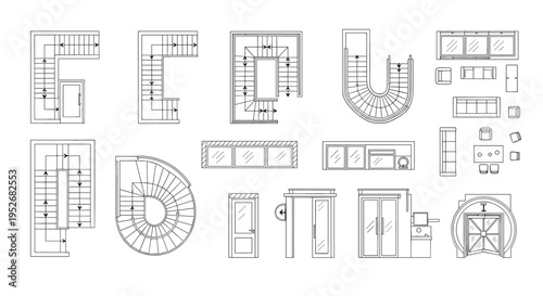 Collection of various architectural floor plans and door designs, Generative AI.