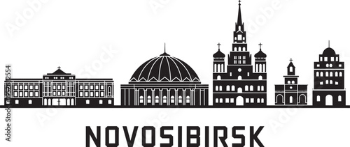 Novosibirsk Russia City Skyline Silhouette Vector Graphic Featuring Famous Urban Landmark Architect