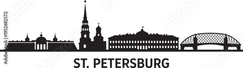 Saint Petersburg Russia City Skyline Minimalist Line Art Vector Graphic Featuring Iconic Landmarks.