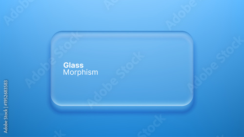 Semitransparent blue glass morphism rectangle shape on gradient background. Digital abstract UI component with frosted effect. Modern web interface design element for user dashboard.