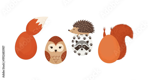 Whimsical woodland creatures in a playful and stylized illustration.