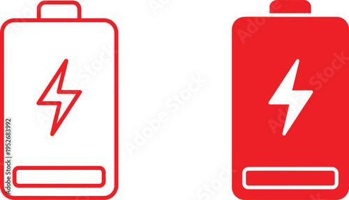 Battery charging icons red outline and solid energy power symbol