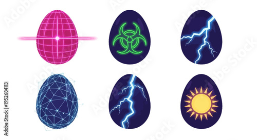 Mystical eggs representing various symbolic and elemental forces