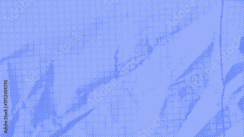 Blue halftone crumpled paper texture abstract background. Wrinkled dotted surface with deep folds. Vector graphic backdrop for posters, packaging, branding and modern design.