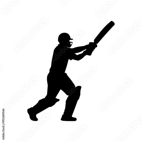 Cricket player swinging bat action sports symbol for game and competition Vector illustration