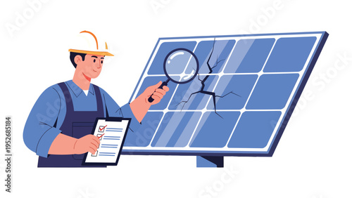 Solar Panel Inspection: A dedicated technician meticulously examines a damaged solar panel, emphasizing the crucial role of maintenance in the realm of renewable energy.