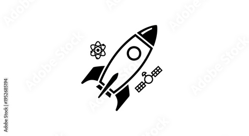Space exploration design with a rocket, atom, and satellite elements vector illustration