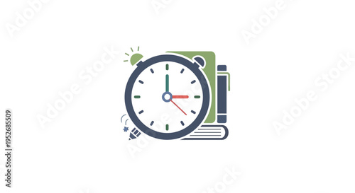 Illustration showing a clock, books, and a pen, emphasizing time management for learning