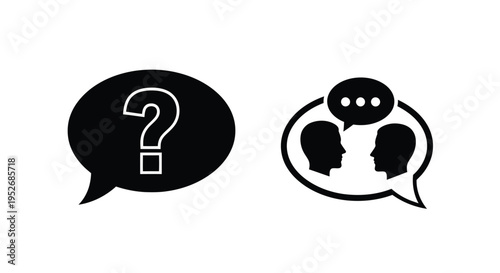 Communication icons question and conversation with profile silhouettes