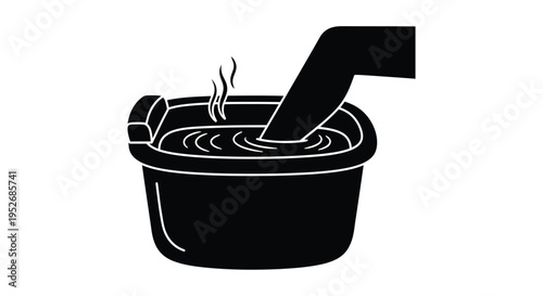 Black and white illustration of a foot soaking in a tub