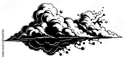 Storm clouds floating above sea horizon in high contrast graphic style