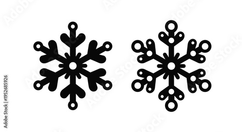 Two detailed black snowflake illustrations against a plain white background