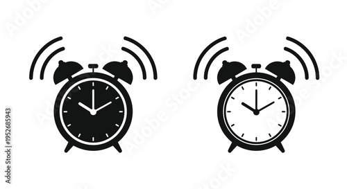 Two black alarm clocks with ringing bells a simple vector illustration