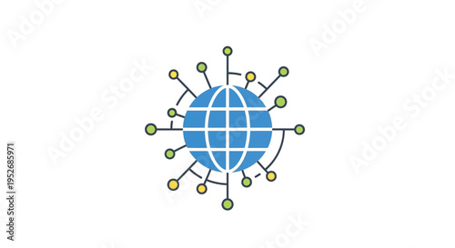 Global network representation with interconnected nodes illustrating data transfer and communication
