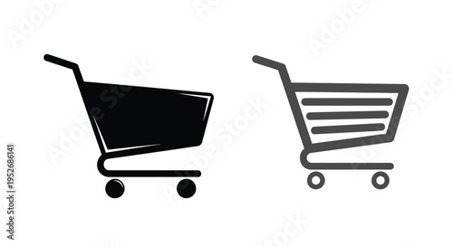 Two shopping cart icons one solid one outlined in gray