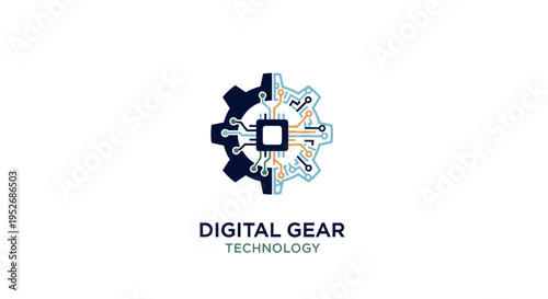 Digital gear technology logo illustration representing digital circuits and technological