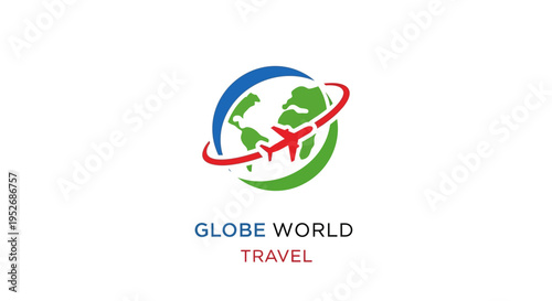 Aviation-themed logo depicting a globe with a plane soaring around it representing travel and